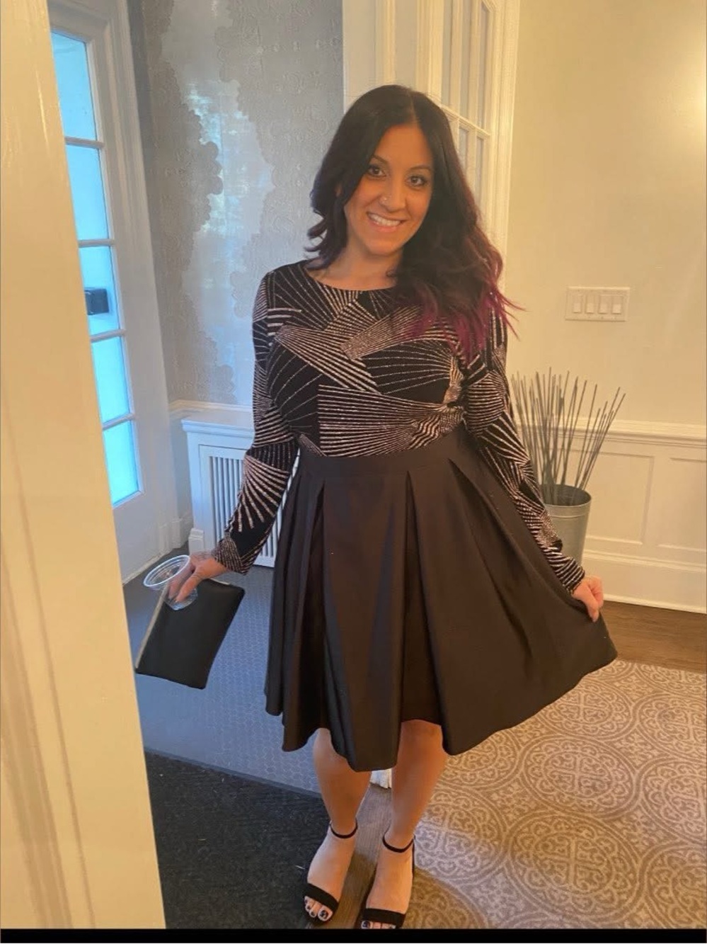BETSY & ADAM Black Party Dress with Rose Gold  size 16